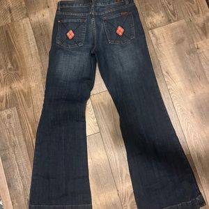 7 for All Mankind Womens Dojo Jeans Size 29 Blue Lowrise Flare Argyle Distressed